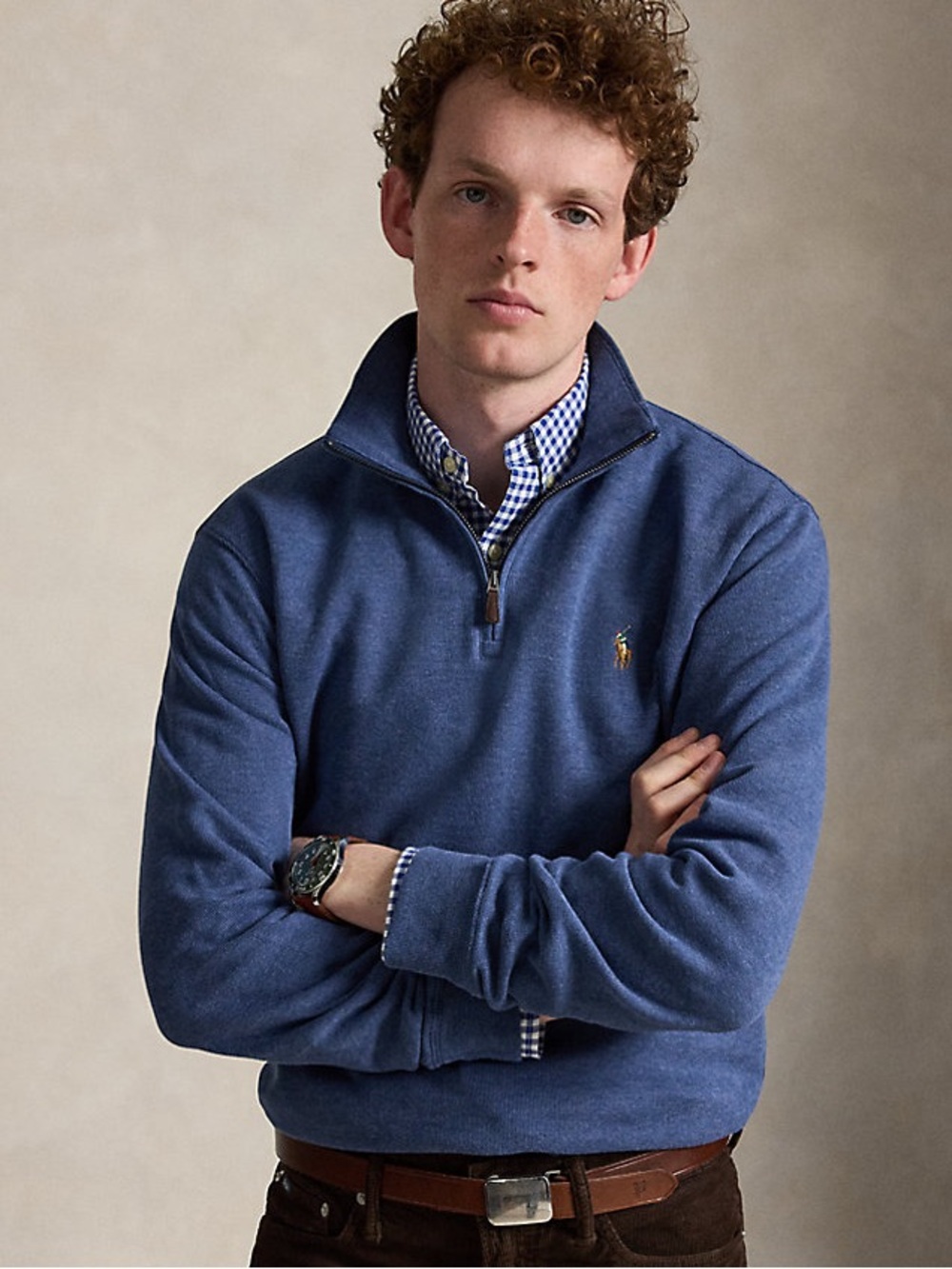 This is a Polo Ralph Lauren blue long sleeve 1/4 zip pullover sweater
